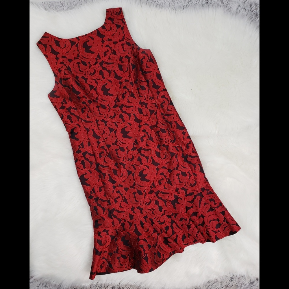 Ann Taylor Floral Rose Jacquard Flounce Hem Dress